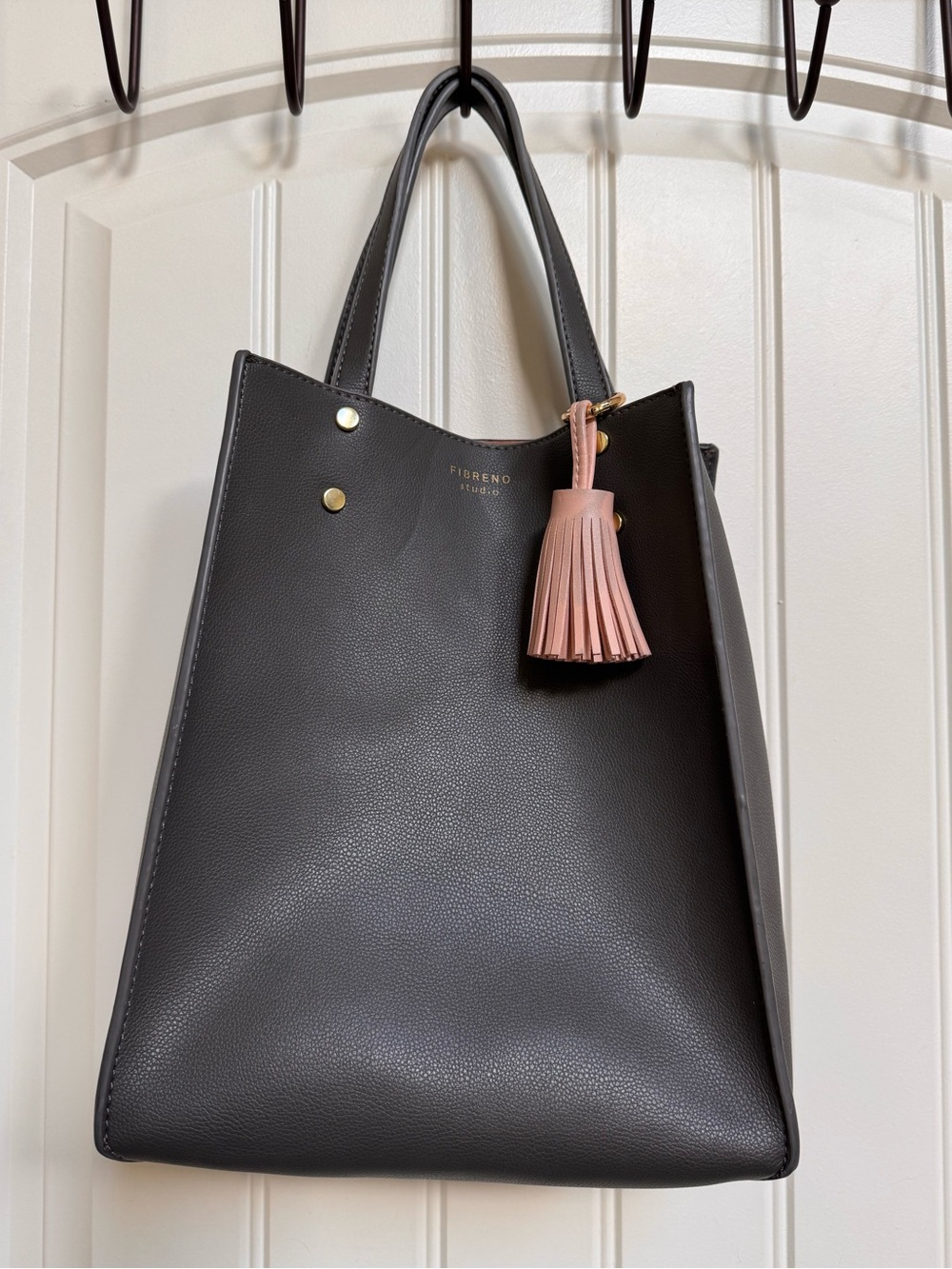 Fibreno Charcoal Grey Faux Leather Original Mini Bag. 9” by 11” by 5”